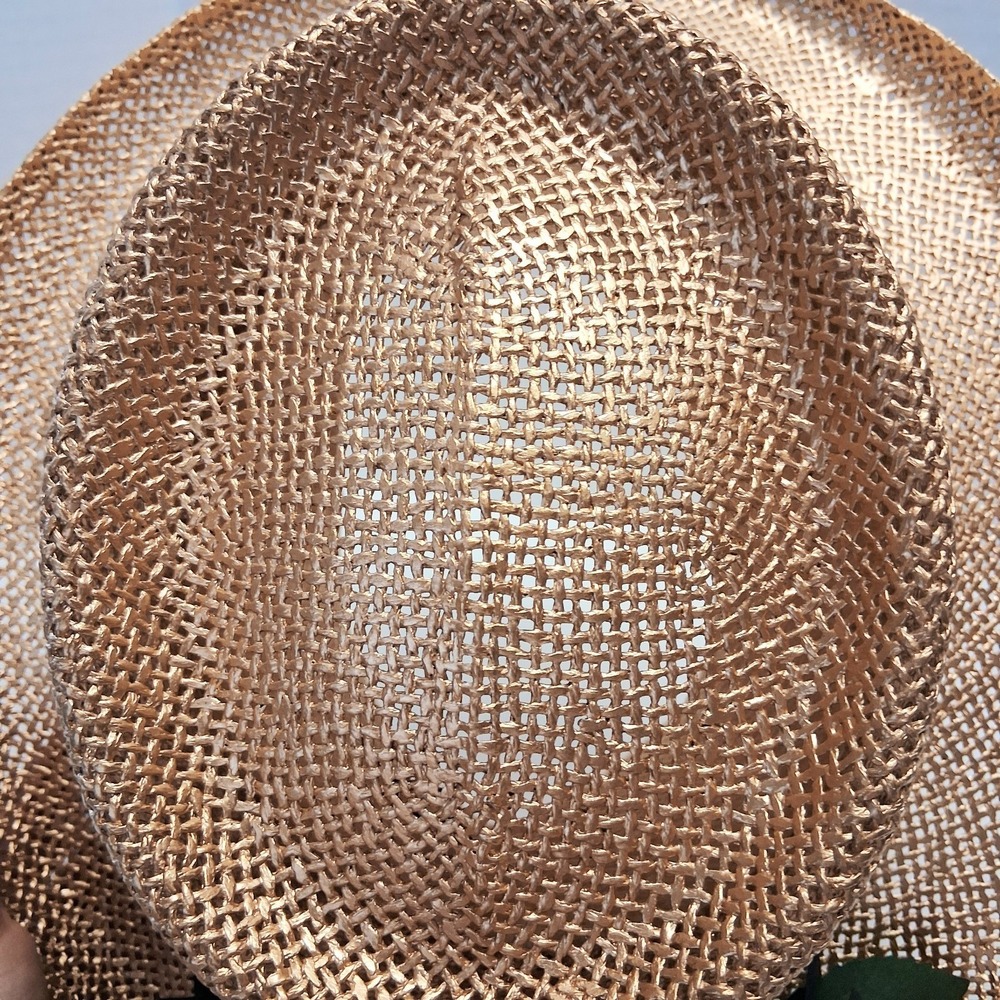 Y2K VTG Straw Boater Hat Gold Stiff Rigid Crown Black Flower Small/Medium EUC - Picture 8 of 12